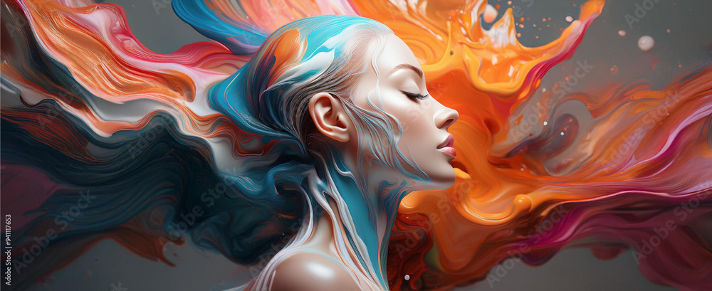 fluid paint with woman's face abstract background fluid paint with woman's face abstract background