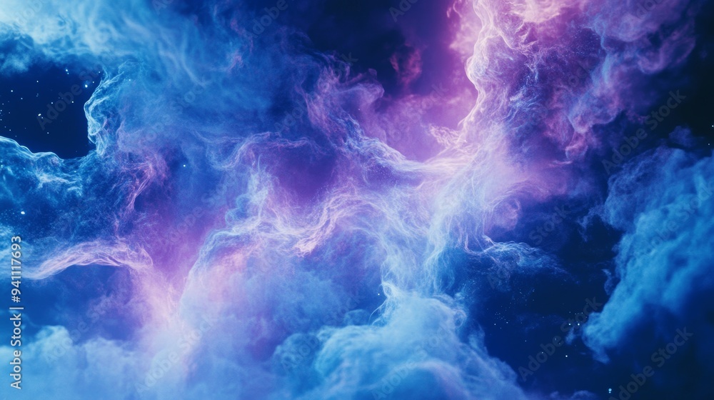 Fototapeta premium Purple blue cosmic clouds with shining elements on a dark background
