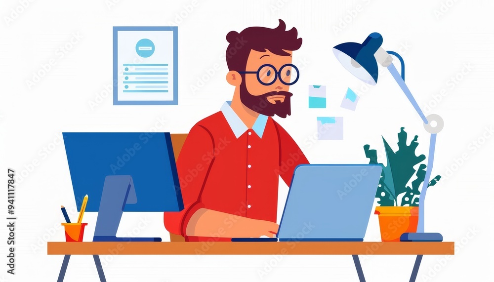 Man Working on Laptop at Desk Man Working on Laptop at Desk