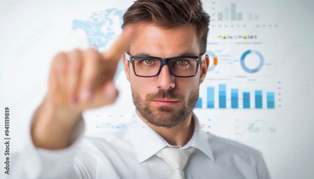 Businessman pointing at chart on whiteboard Businessman pointing at chart on whiteboard