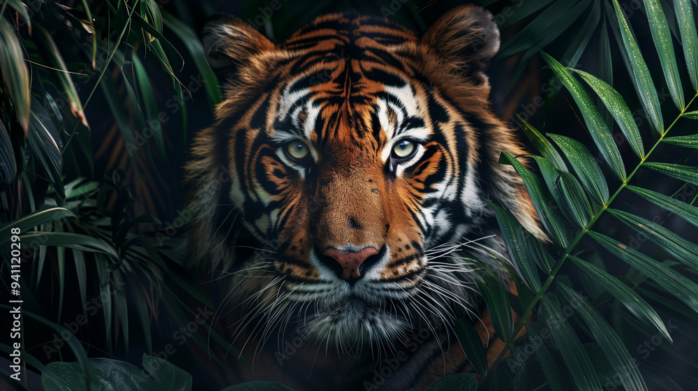 Majestic Tiger in a Dense Jungle - Vivid Details Portrait Majestic Tiger in a Dense Jungle - Vivid Details Portrait