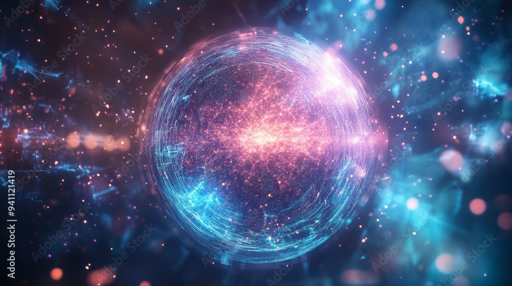 Abstract space sphere emitting pink and blue energy in space Abstract space sphere emitting pink and blue energy in space
