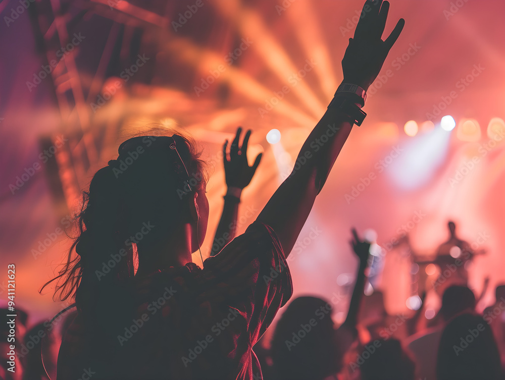 Crowd gathers at a live music concert, person dances energetically among the excited audience.