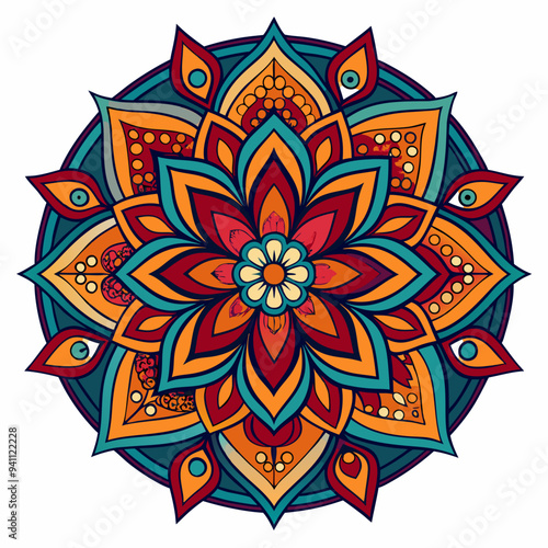  clean line art, colourful mandala design