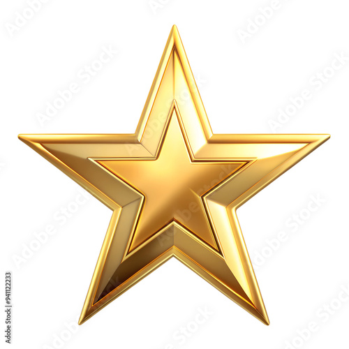 Golden Star Symbol, Isolated on White Transparent Background, PNG Element. Golden five-pointed star for rating-related designs and graphics
