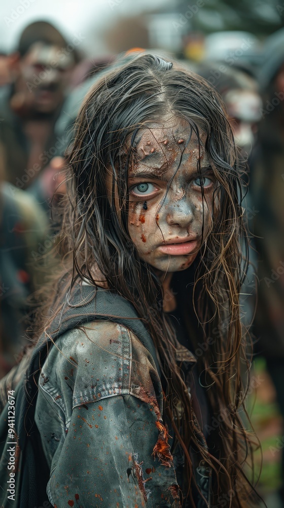 Detailed Zombie Makeup with Haunting Expression Detailed Zombie Makeup with Haunting Expression