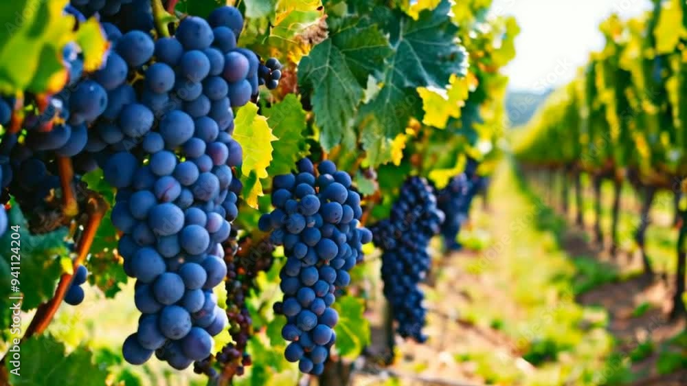 Ripe Grapes Hanging From Vines in a Lush Vineyard Ripe Grapes Hanging From Vines in a Lush Vineyard