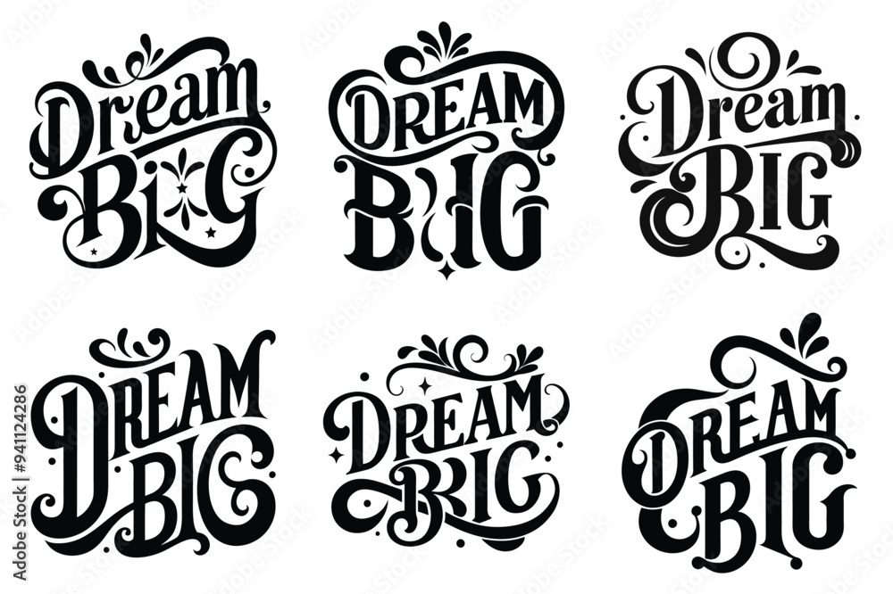 Dream Big typography lettering quote black silhouette vector for t-shirt design Dream Big typography lettering quote black silhouette vector for t-shirt design