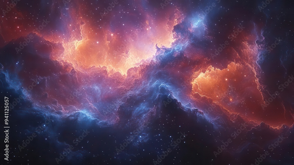 Fototapeta premium breathtaking digital illustration of a cosmic nebula with swirling clouds of blue purple and magenta stardust creating a mesmerizing galactic wallpaper