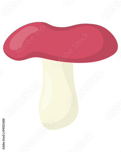 Russula wild edible mushroom in flat style, element growing in forest for education or design