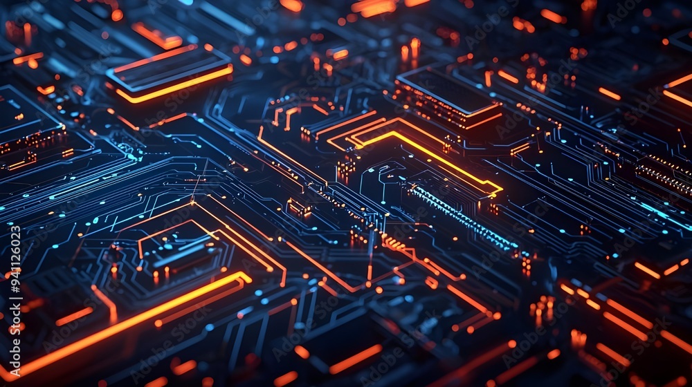 A high-tech background featuring a detailed circuit board pattern with glowing elements. Ideal for AI-related content, technology presentations, and digital interfaces. A high-tech background featuring a detailed circuit board pattern with glowing elements. Ideal for AI-related content, technology presentations, and digital interfaces.