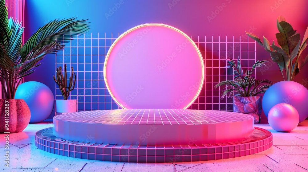 display podium in retro neon design display podium in retro neon design