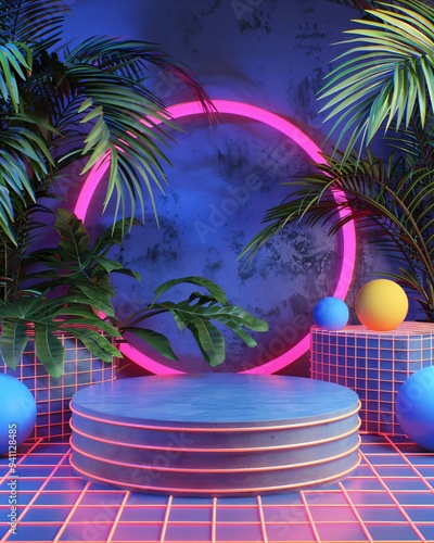 podium in retro neon interior