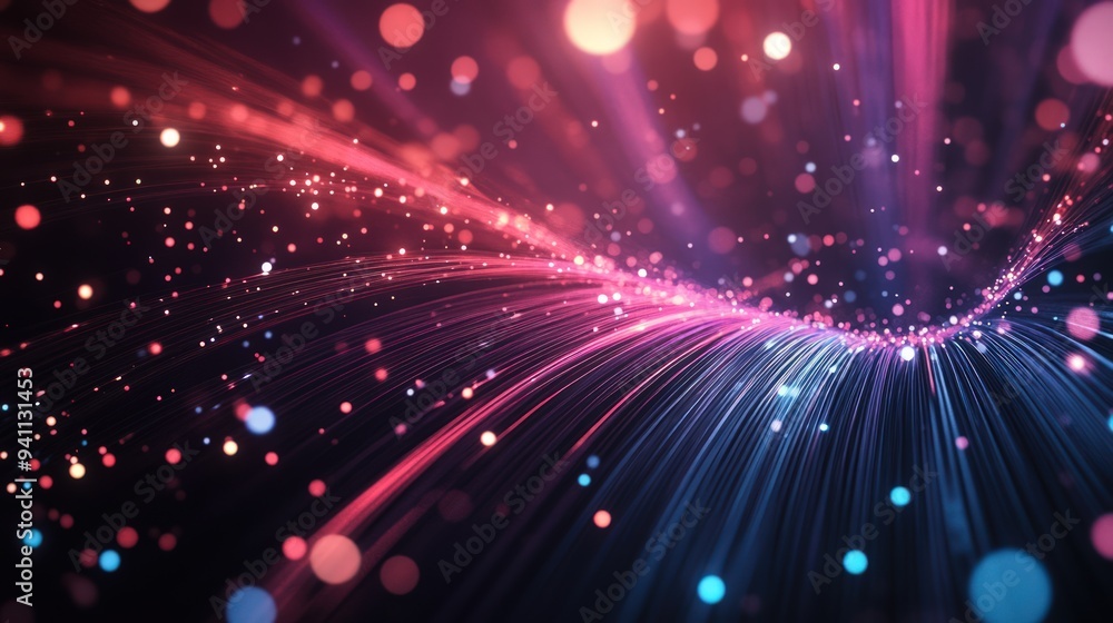 Abstract glowing lines and particles on a dark background. Abstract glowing lines and particles on a dark background.