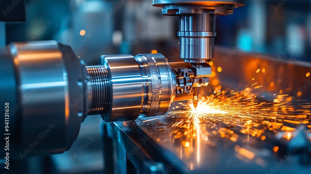 A close-up of AI-controlled machinery in a factory setting performing precise and repetitive tasks with high accuracy Stock Photo with copy space A close-up of AI-controlled machinery in a factory setting performing precise and repetitive tasks with high accuracy Stock Photo with copy space