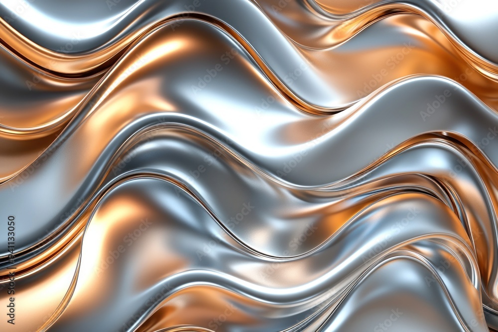 Abstract fluid metallic waves in silver and gold tones Generative AI Abstract fluid metallic waves in silver and gold tones Generative AI
