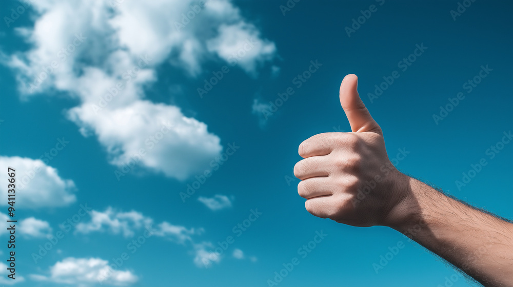 A thumbs-up gesture made of clouds against a bright blue sky, symbolizing positivity and approval from above. A thumbs-up gesture made of clouds against a bright blue sky, symbolizing positivity and approval from above.