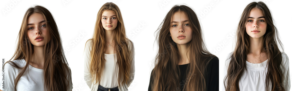 set of A young woman shows off her beauty in long hairstyles, elegant long hairstyles, long hairstyles, long hair, hair, styles, young women, young women's beauty, on a transparent backgrounds set of A young woman shows off her beauty in long hairstyles, elegant long hairstyles, long hairstyles, long hair, hair, styles, young women, young women's beauty, on a transparent backgrounds