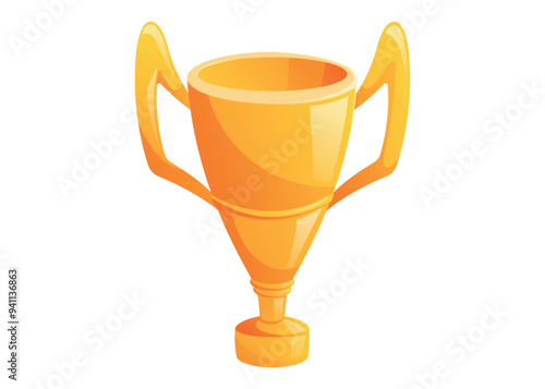 Golden trophy cup of the winner. Competition award, goblet with handles. Vector isolated on white cartoon illustration.