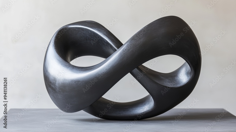 Black infinity loop sculpture with smooth curves and minimalist design Black infinity loop sculpture with smooth curves and minimalist design