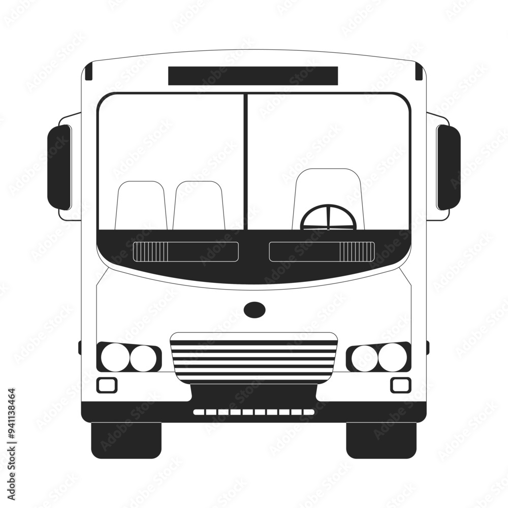 Back to school bus black and white 2D line object. Schoolbus vehicle ...