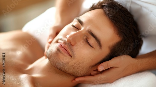 A man getting a massage in the spa at his hotel, AI