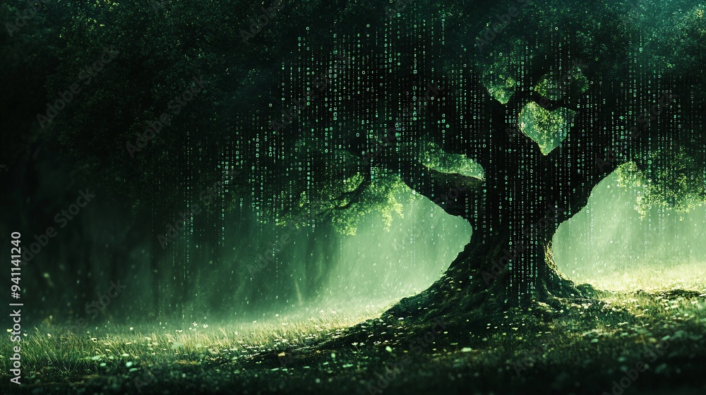 An abstract representation of AI as a digital tree with branches of ...