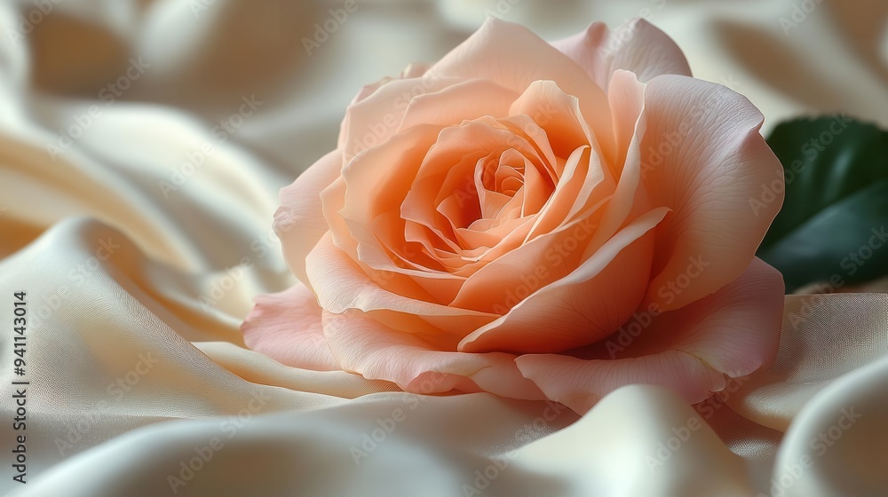 delicate pink rose in full bloom petals unfurling atop luxuriously draped silk fabric embodying romance and elegance delicate pink rose in full bloom petals unfurling atop luxuriously draped silk fabric embodying romance and elegance