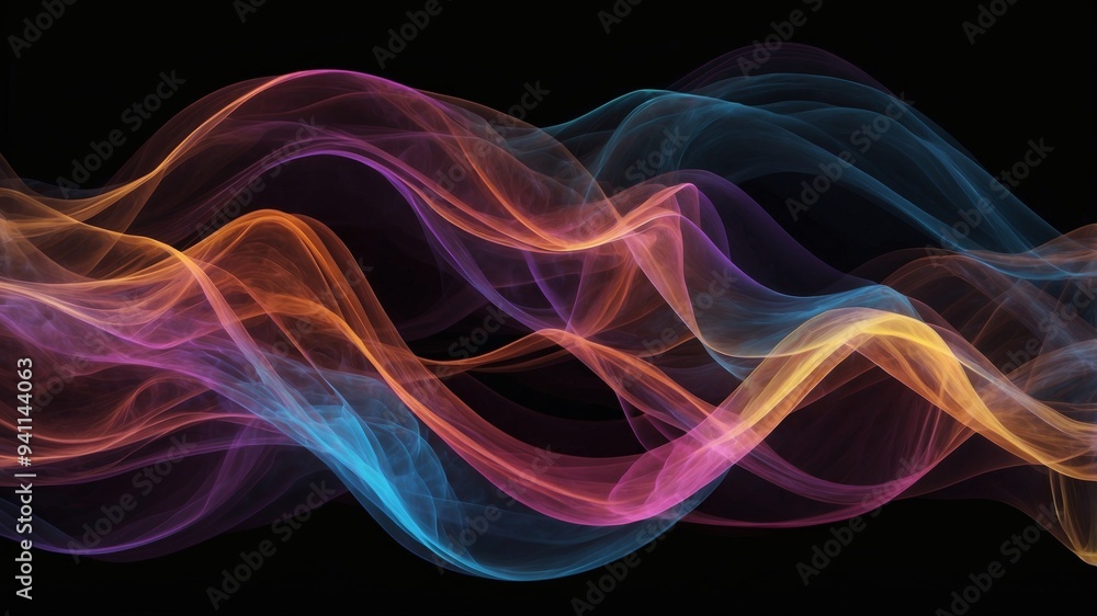 Abstract Flowing Neon Waves on Black Background. Abstract Flowing Neon Waves on Black Background.