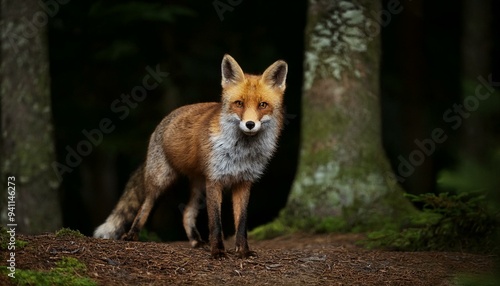 Fox dark backround in forest 