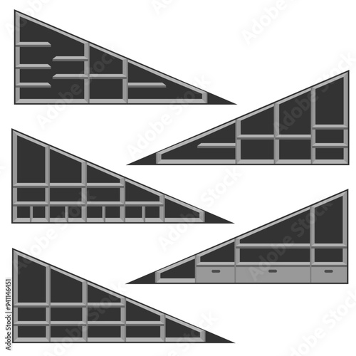 3d White Floating shelves on a white wall background for  decorating home under staircase in the house	
