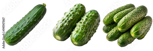 Fresh Green Cucumbers on Transparent Background Ideal for Healthy Eating, Food Photography, and Culinary Projects