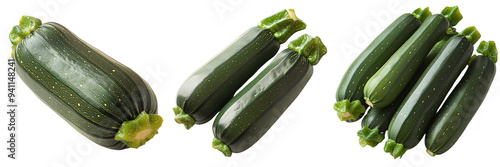Fresh green zucchinis isolated on transparent background, ideal for healthy cooking, vibrant food presentations, and organic vegetable-focused dishes