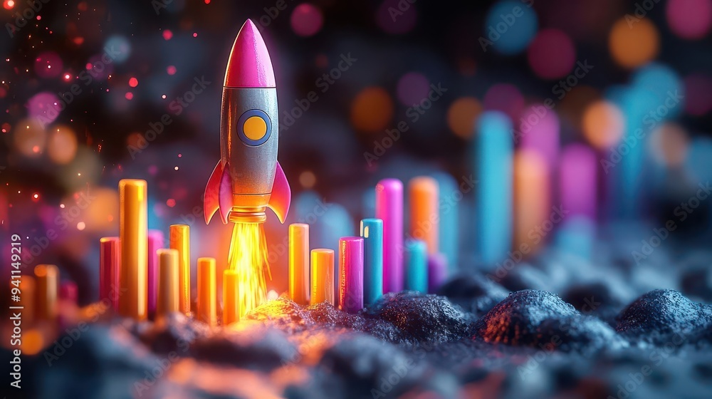 dynamic 3d illustration of a soaring rocket propelling a rising graph upward vibrant colors business growth concept inspiring visual metaphor dynamic 3d illustration of a soaring rocket propelling a rising graph upward vibrant colors business growth concept inspiring visual metaphor