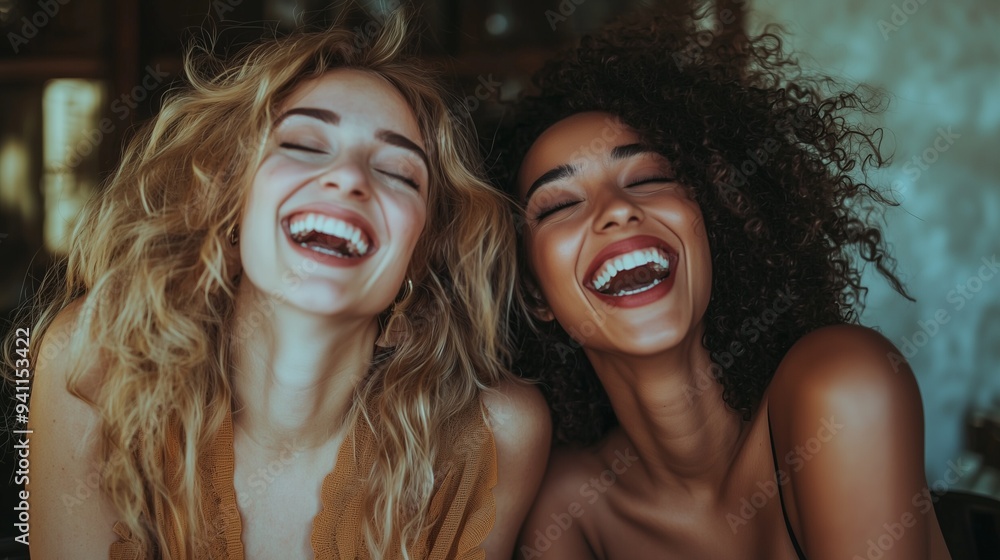 Two women smiling together, representing joy and acceptance in lgbtq community. Two women smiling together, representing joy and acceptance in lgbtq community.