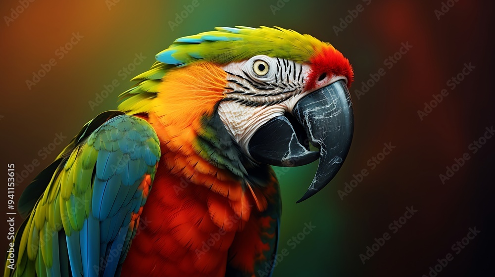 Obraz premium A multi-colored parrot perched against a solid background setting 