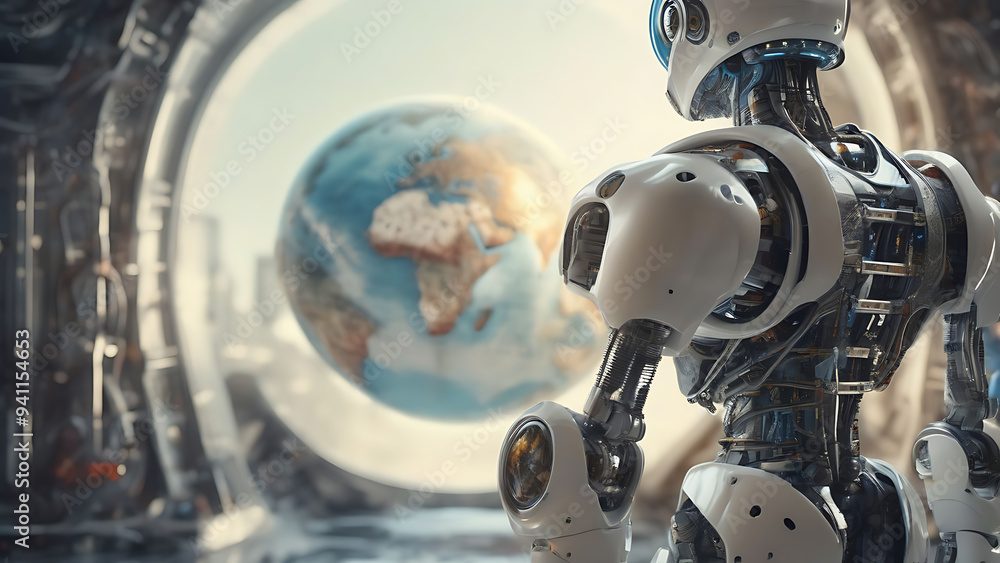 Fototapeta premium artificial intelligence robot background with space
