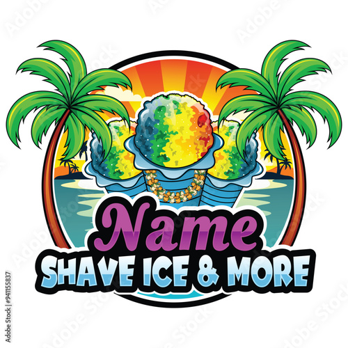 Hawaiian shave ice logo vector. Hawaiian maui shave ice logo emblem sign template. Shave Ice vector. Ice Cream logo