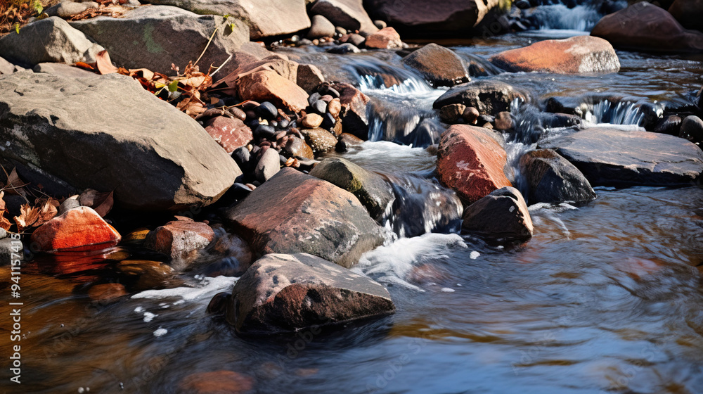 Obraz premium Serene River Flowing Over Smooth Rocks