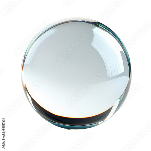 A clear glass sphere with reflections, isolated ontransparent background. 