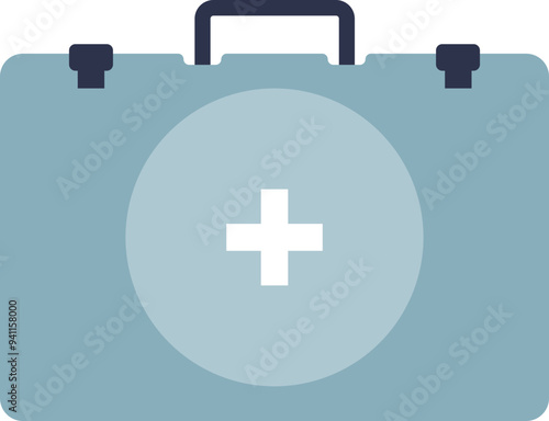 A simple blue first aid kit with a white cross, symbolizing emergency medical supplies.