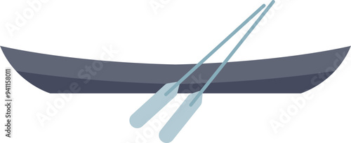 A simple illustration of a dark boat with two oars, symbolizing leisure and water sports.