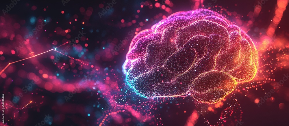 An abstract image of AI visualized as a glowing digital brain made up ...