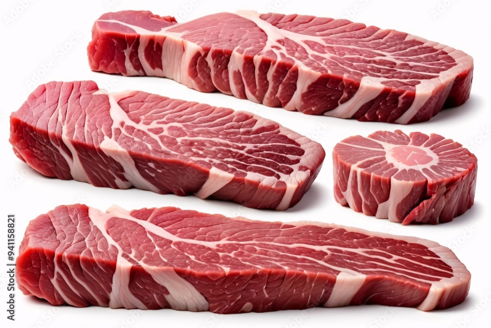 Raw beef steaks isolated on white background. Raw beef steaks isolated on white background.