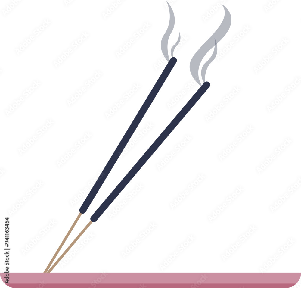 Two incense sticks with smoke, symbolizing aroma and tranquility. Two incense sticks with smoke, symbolizing aroma and tranquility.