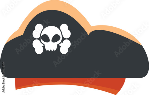 Black pirate hat with skull and crossbones, bringing to mind adventures on the high seas