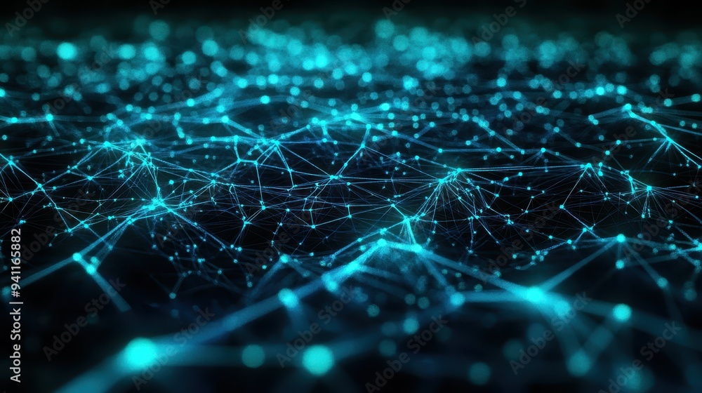 Abstract Blue and Black Network Background with Glowing Dots. Abstract Blue and Black Network Background with Glowing Dots.