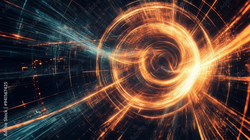 Abstract Orange and Blue Light Swirl - Futuristic Technology Background. Abstract Orange and Blue Light Swirl - Futuristic Technology Background.