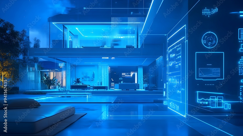 A virtual twin system monitoring and optimizing a smart home s energy efficiency security and automation with copy space for text overlay A virtual twin system monitoring and optimizing a smart home s energy efficiency security and automation with copy space for text overlay