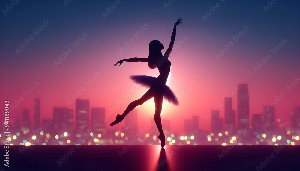 Naklejka premium scenic view of a silhouette of a ballerina dancer performing in theatre